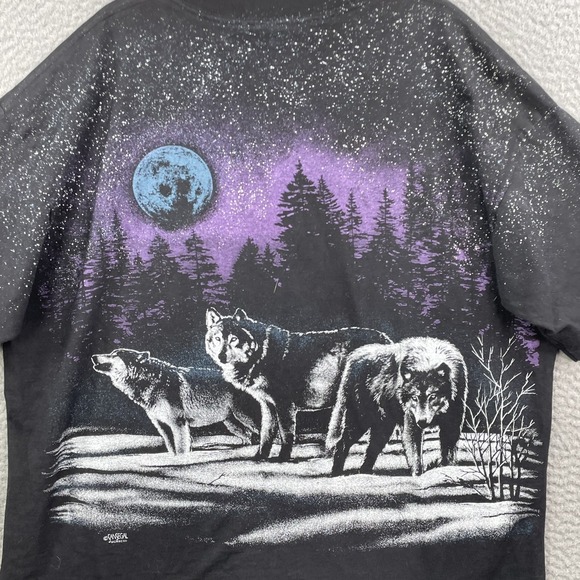VTG Sansegal Wolf Tee XXL All-Over Graphic Western Gorpcore Cowboy Nature Grunge - Picture 5 of 9